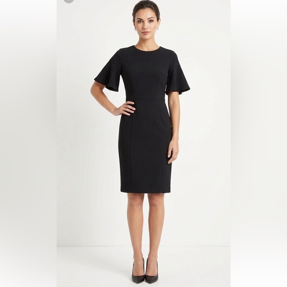 Tahari Black Flutter-Sleeve Knee Length Dress Women’s‎ 8